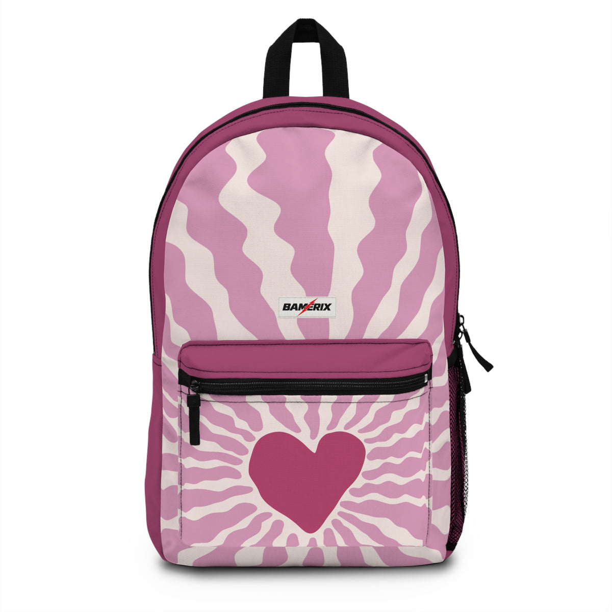 Pink Heart Backpack – Retro Wavy Love Pattern Backpack
