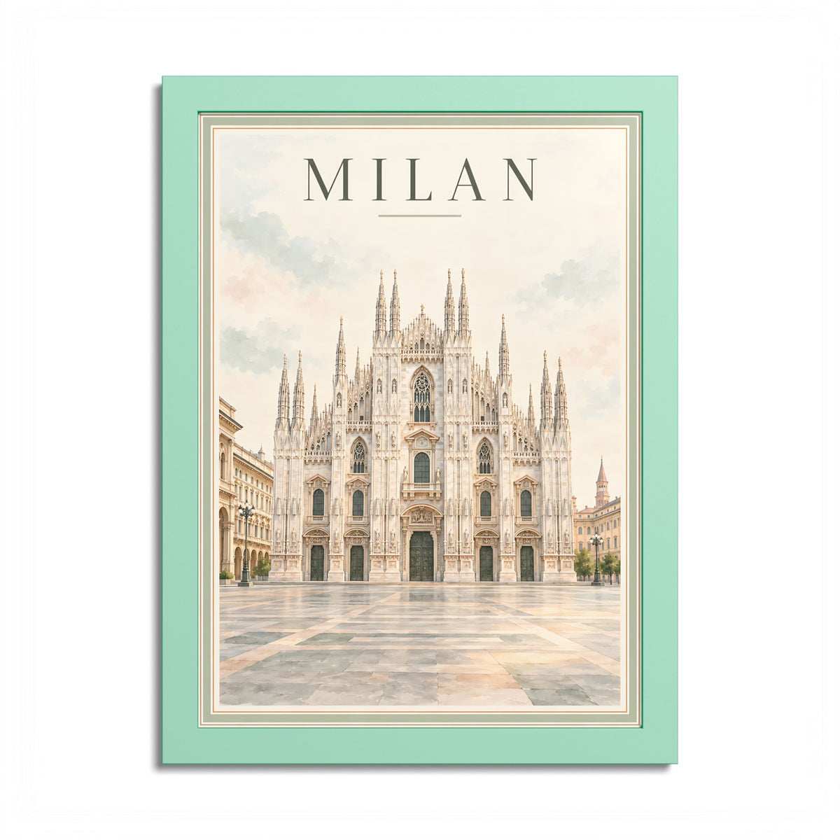 Milan Italy Vintage Framed Poster – Duomo Cathedral Wall Art