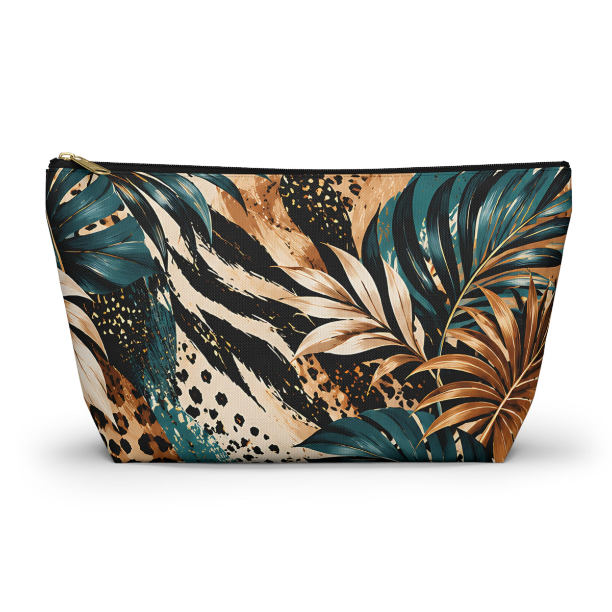 Tropical Botanical Pouch – Teal & Gold Leaf Print