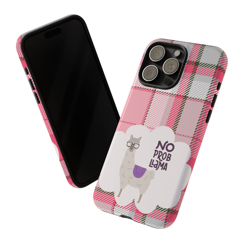 No Prob-Llama Phone Case – Pink Plaid Funny Llama Tough Case