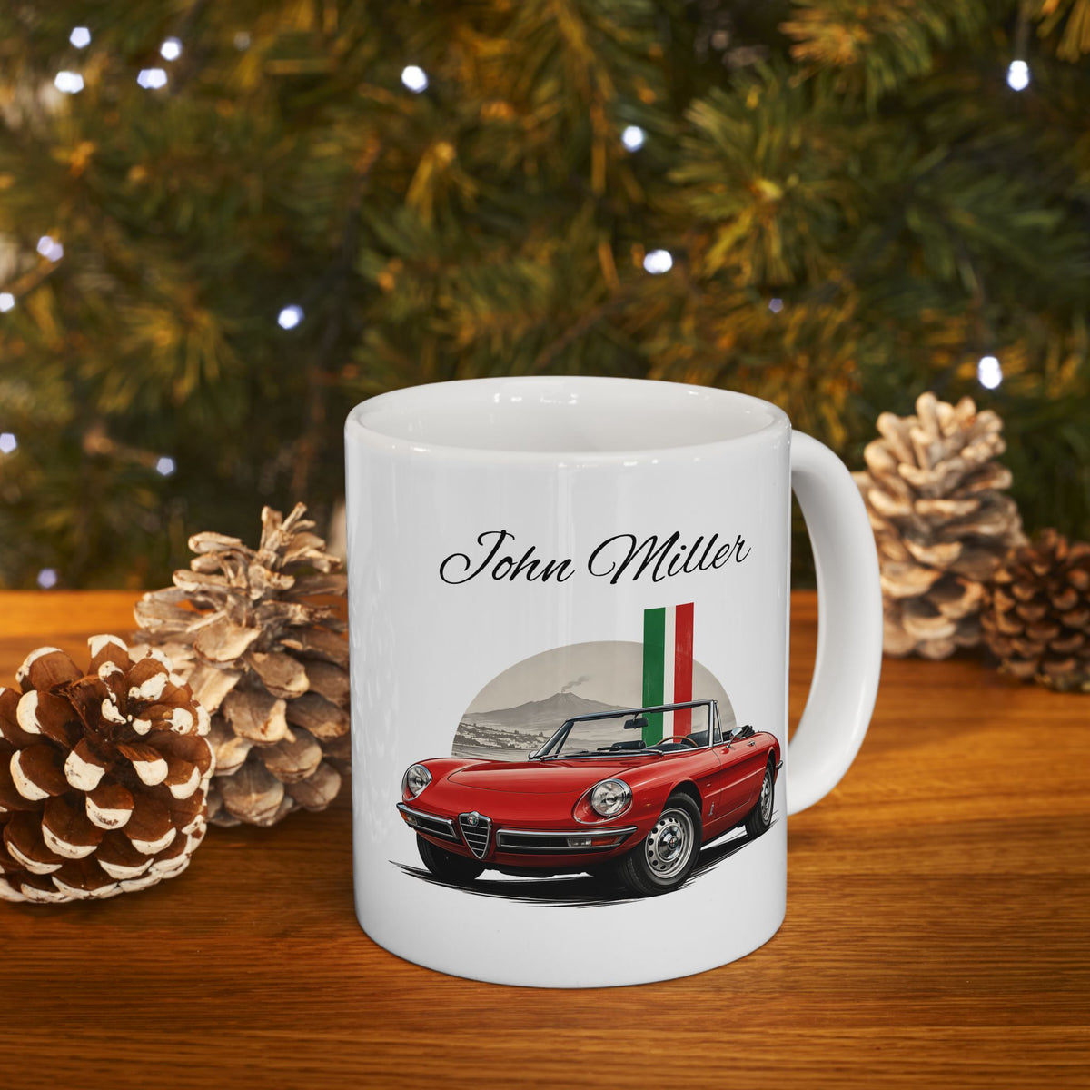 Personalized Name Classic Red Sports Car Mug – Vintage Italian Car Gift