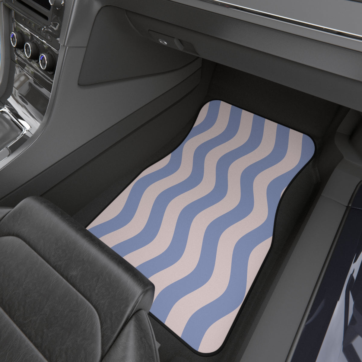 Blue Wavy Stripes Car Floor Mats – 4-Piece Set