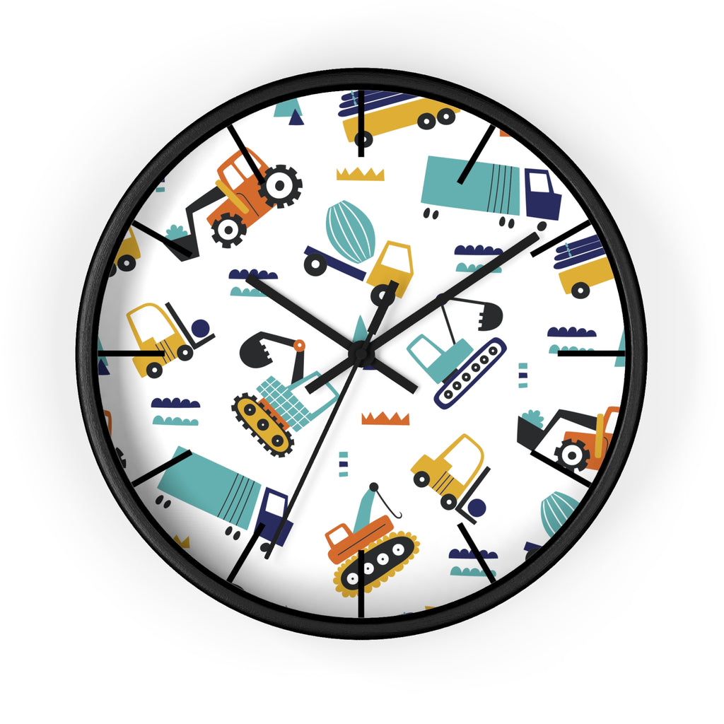 Construction Vehicles Wall Clock | Kids Diggers Excavator Pattern