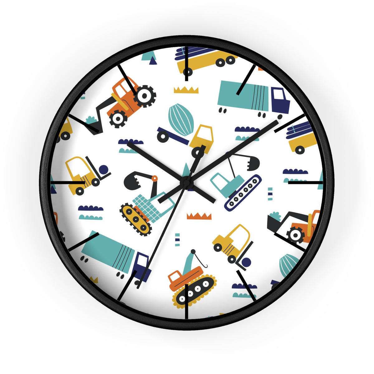 Construction Vehicles Wall Clock | Kids Diggers Excavator Pattern