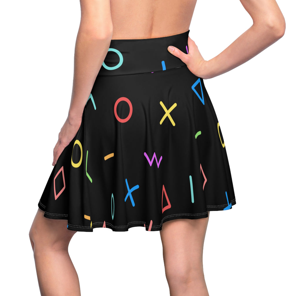 Retro Geometric Skater Skirt – Colorful 80s Pattern
