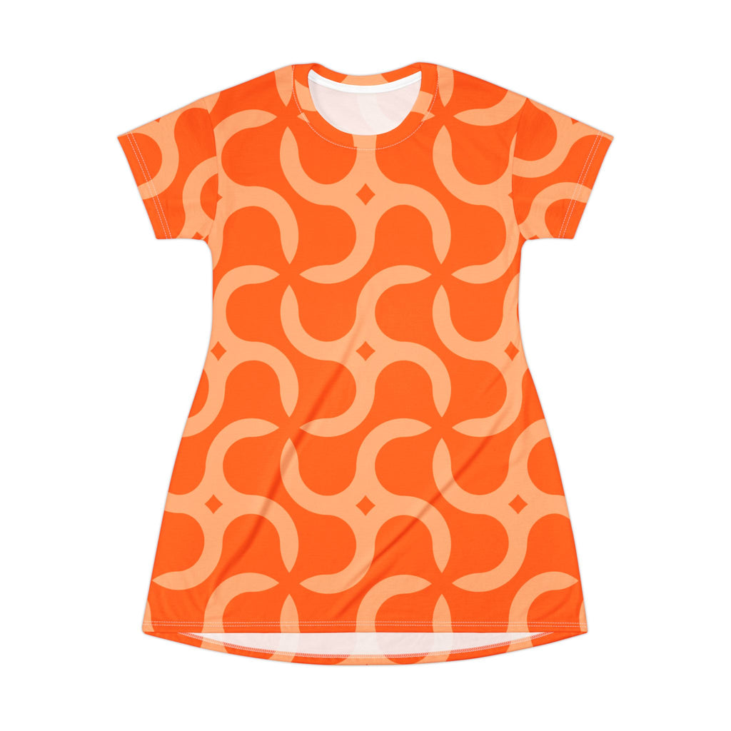 Orange Retro Swirl T-Shirt Dress  Bold All-Over Print Summer Dress
