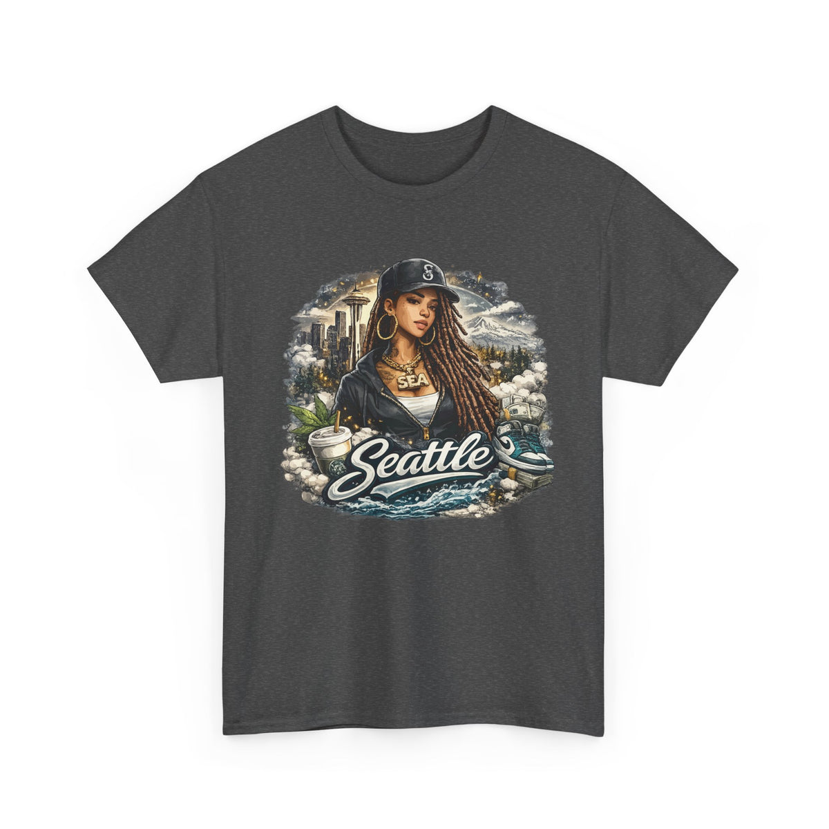 Seattle T-Shirt – Vintage Skyline, Coffee & Portrait Graphic Tee