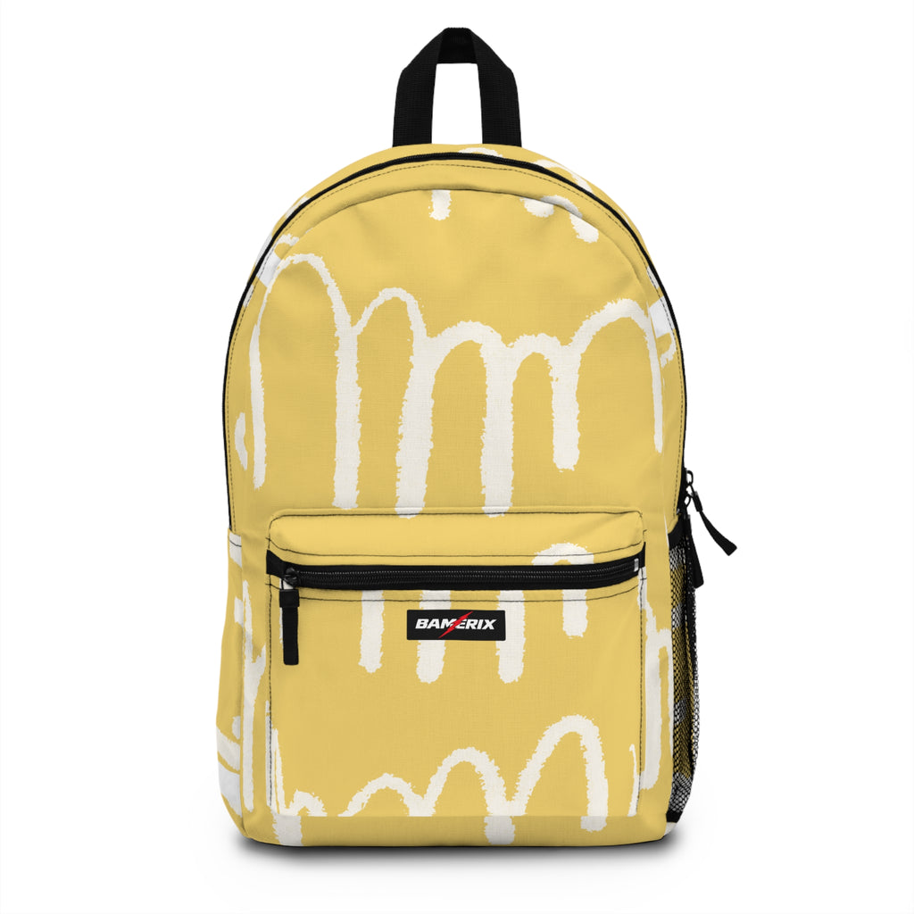 Yellow Abstract Backpack – Minimal Cream Doodle Graphic Backpack