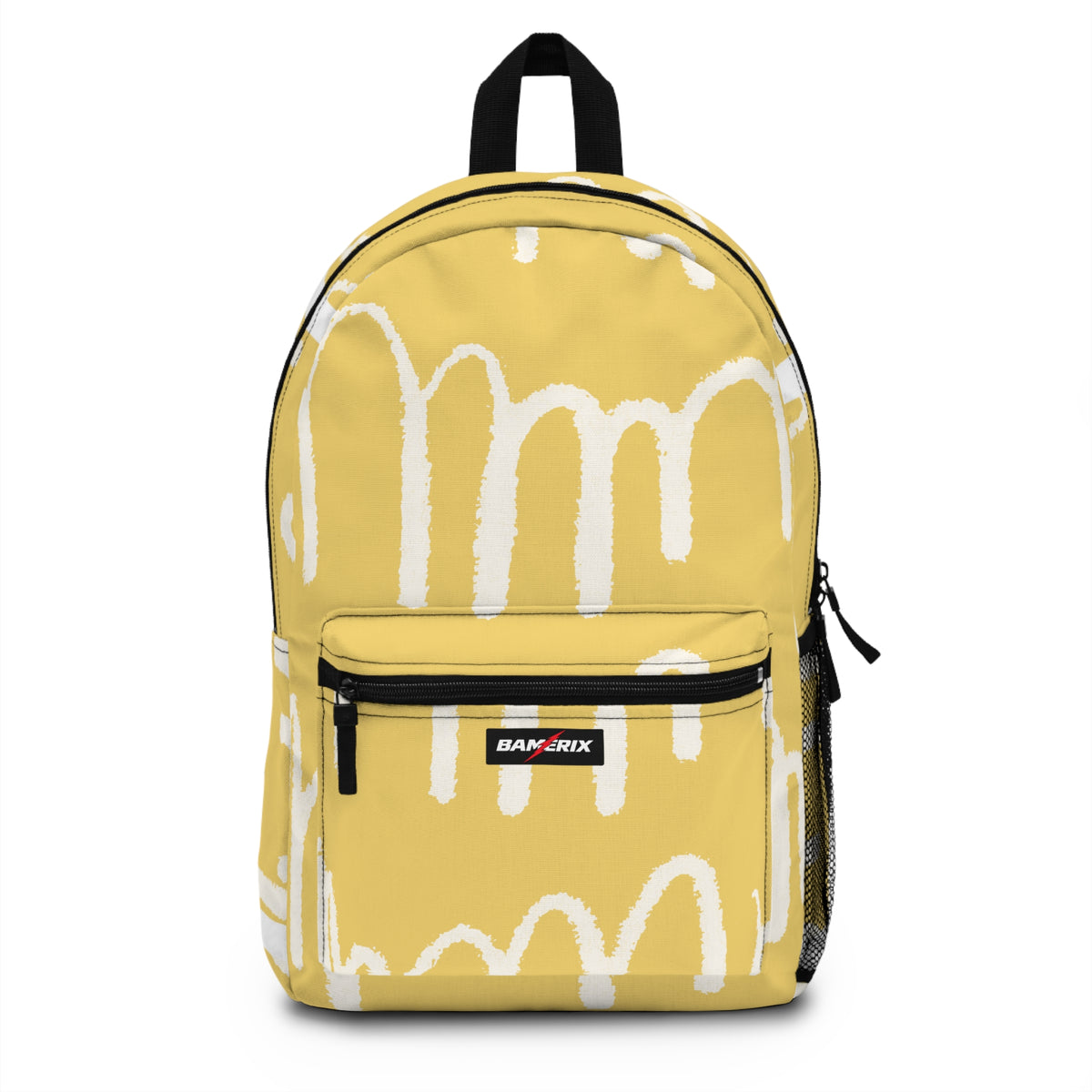Yellow Abstract Backpack – Minimal Cream Doodle Graphic Backpack