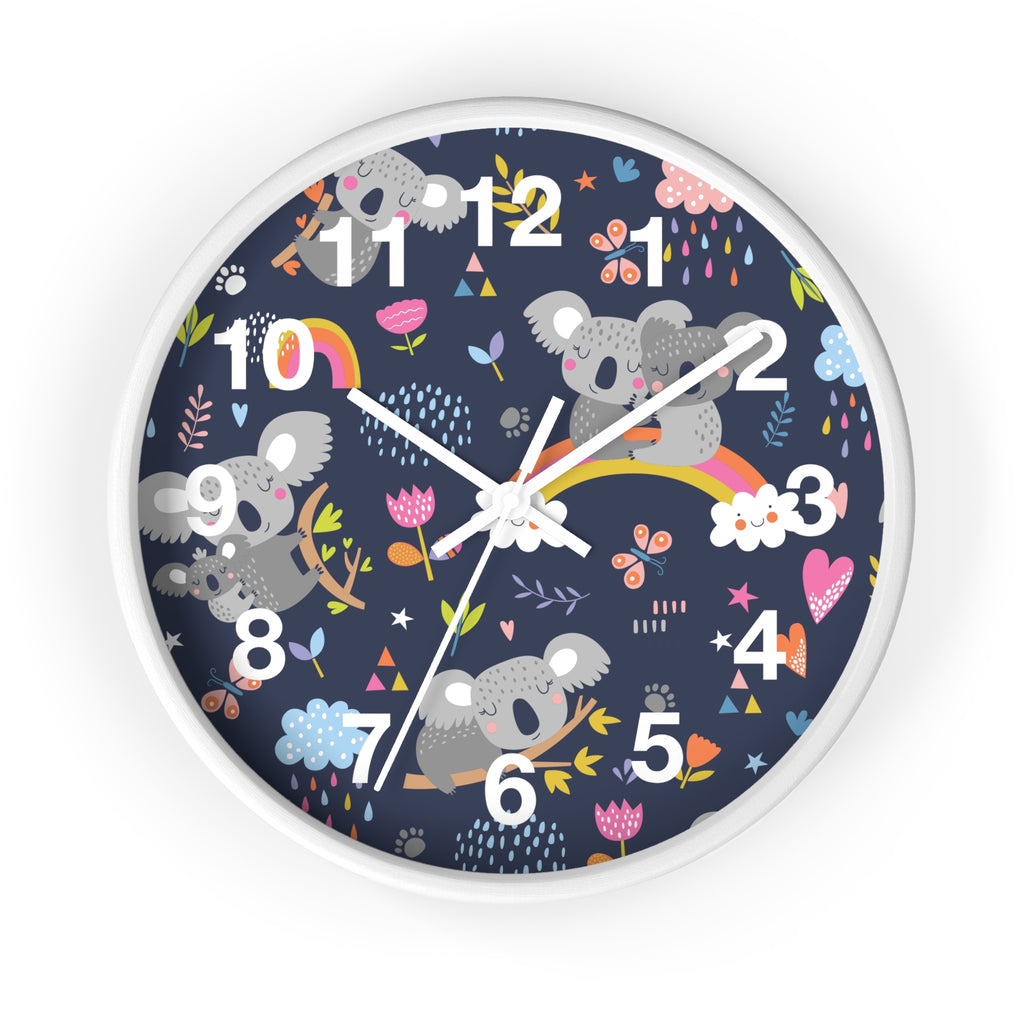 Koala Rainbows Pattern Wall Clock | Cute Nursery Animal Clock