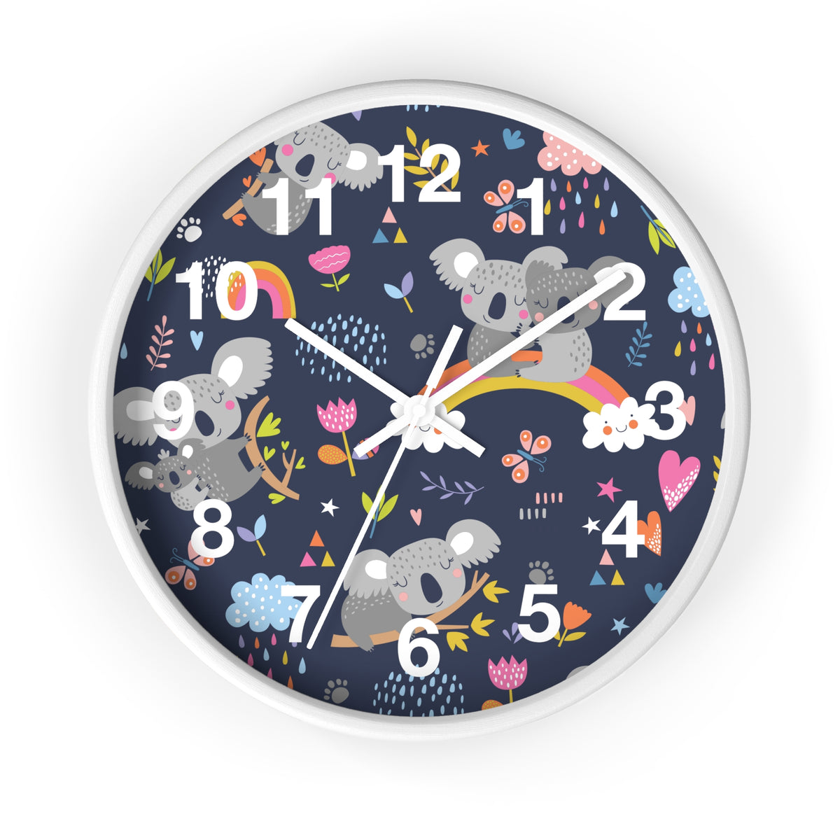 Koala Rainbows Pattern Wall Clock | Cute Nursery Animal Clock