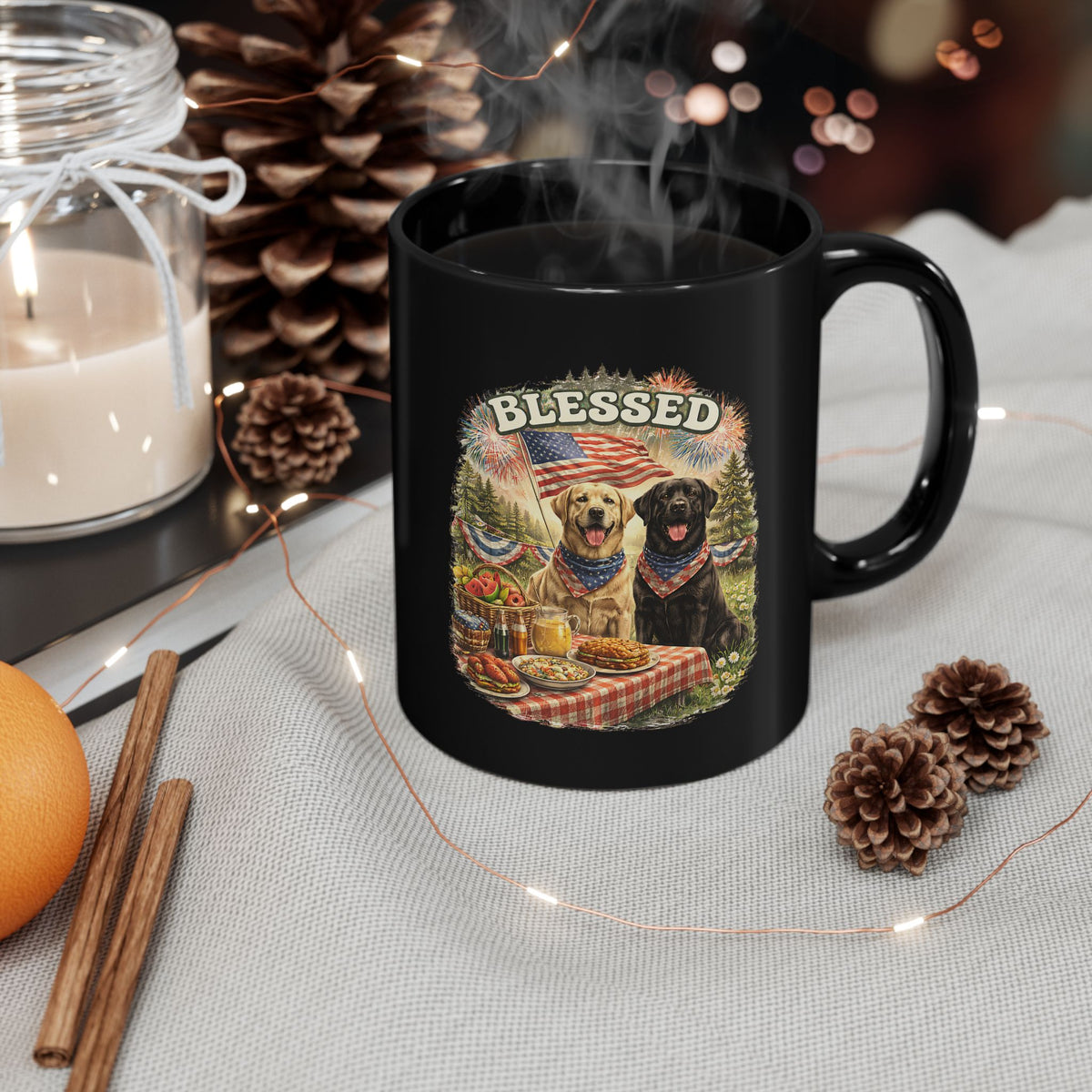 Blessed Patriotic Dog Mug American Flag Coffee Cup Faith USA Dog Lover Gift