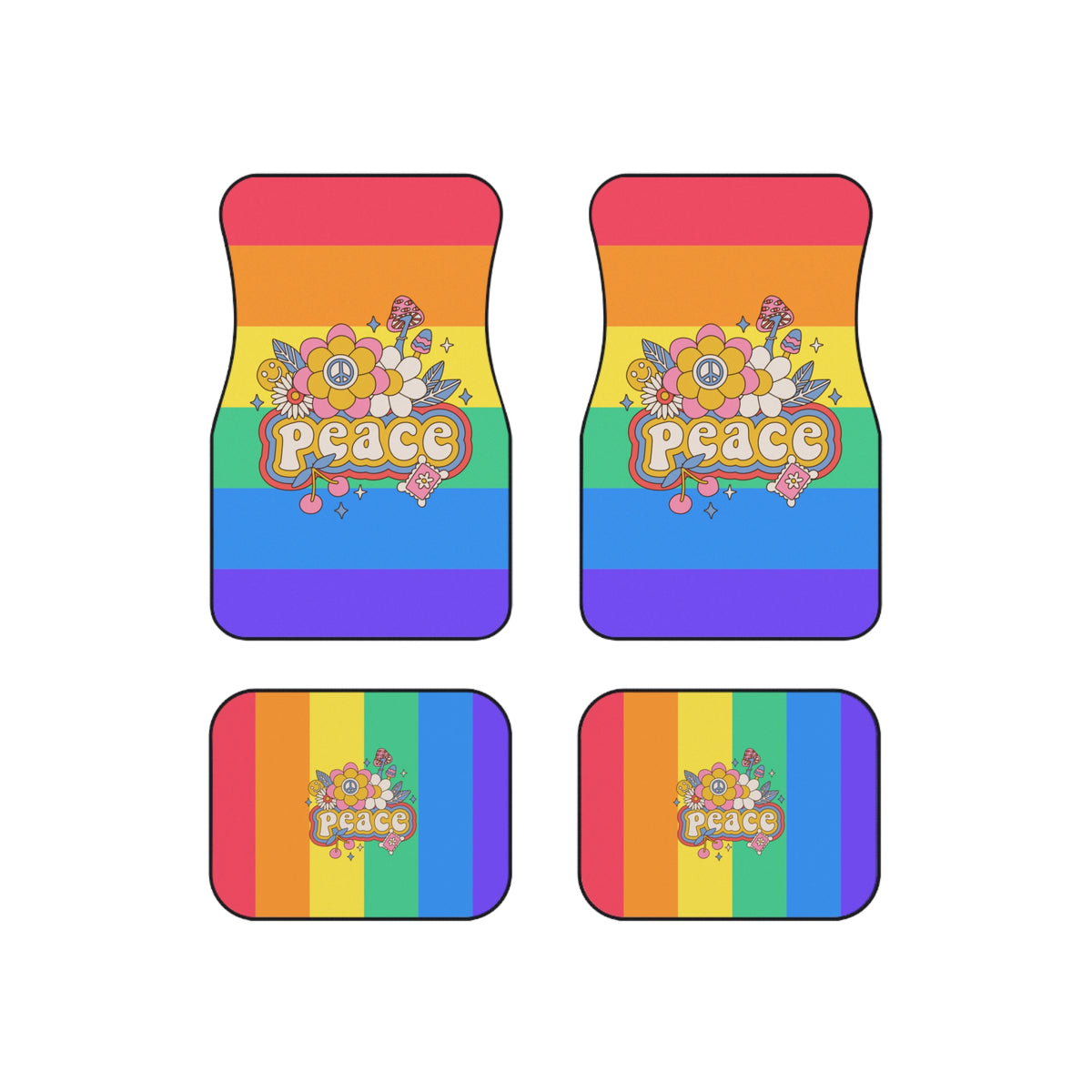 Rainbow Peace Car Floor Mats – Retro 4-Piece Set