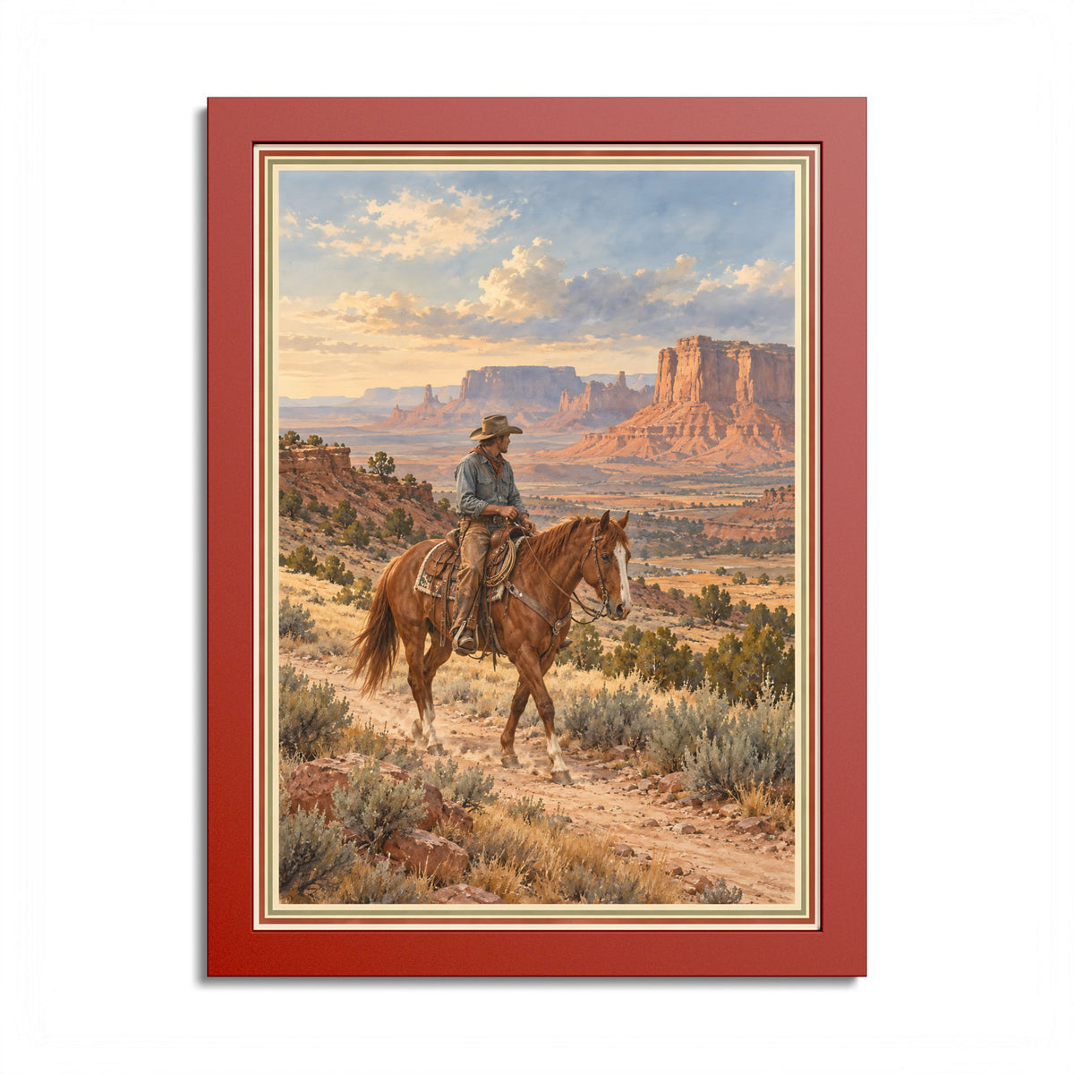 Vintage Western Cowboy Framed Poster – Southwest Desert Art