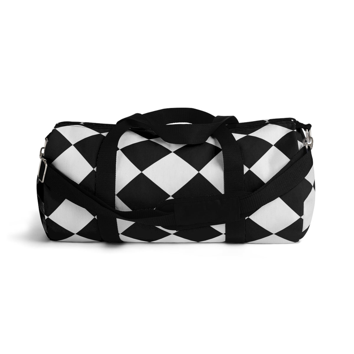 Black & White Geometric Duffel Bag – Diamond Pattern