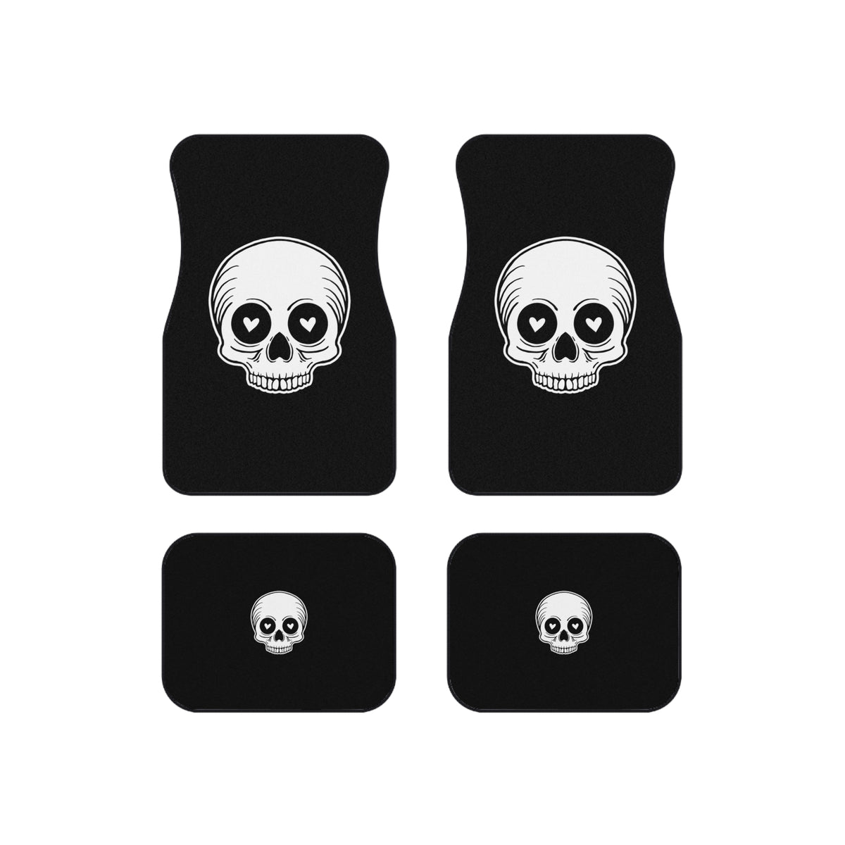 Heart Eyes Skull Car Floor Mats – Black 4-Piece Set