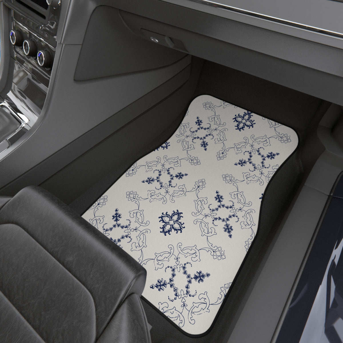 Blue & White Ornamental Car Floor Mats – 4-Piece Set