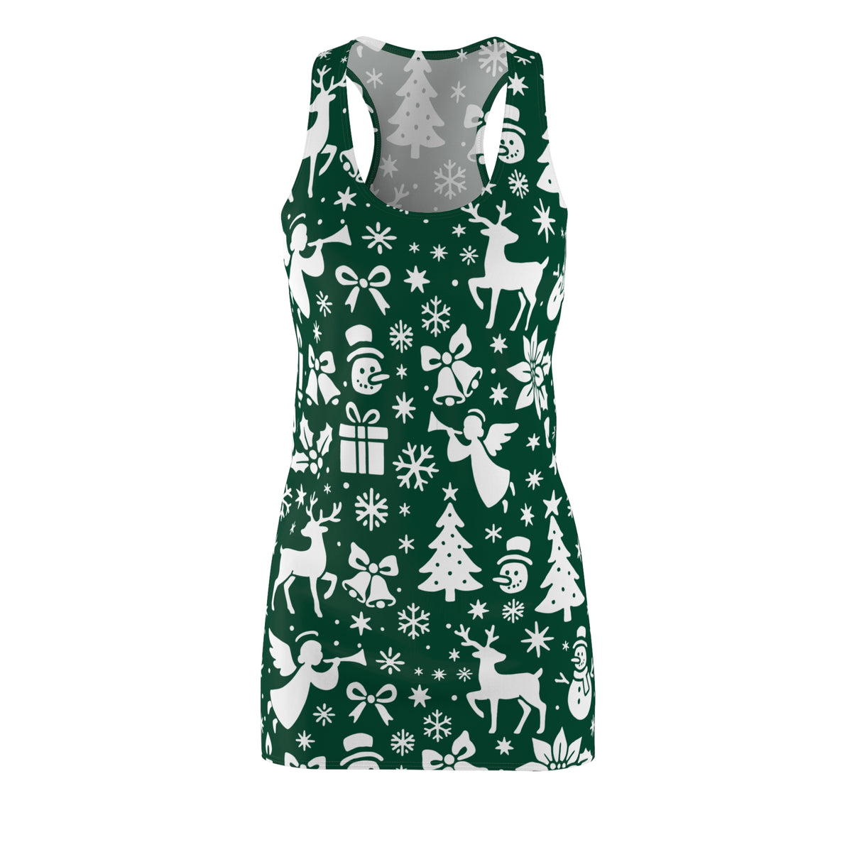 Christmas Racerback Dress  Green Holiday Reindeer & Angel Print