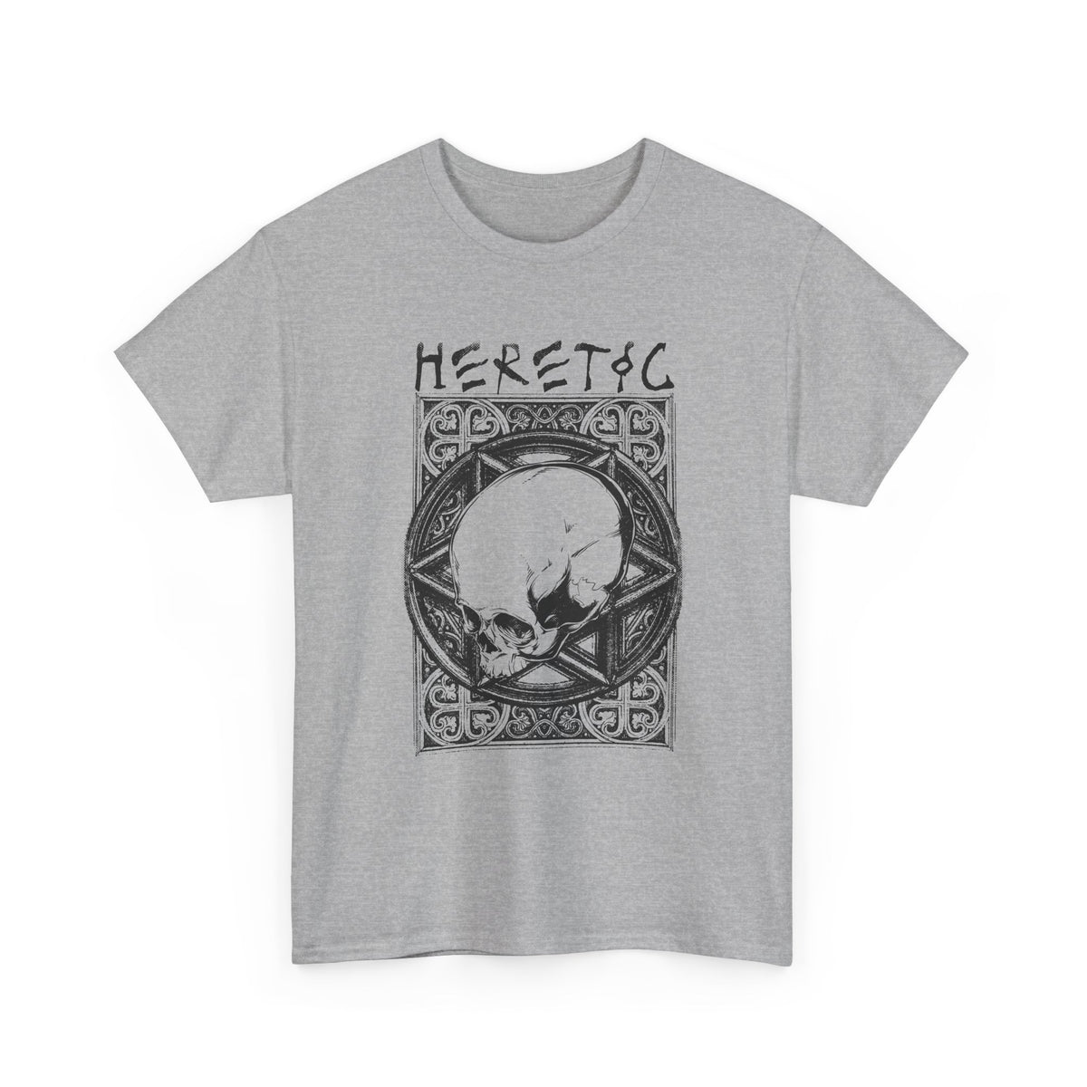 Heretic Skull T-Shirt – Gothic Pentagram Dark Graphic Tee