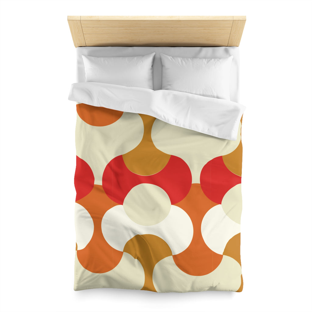 Retro Geometric Pattern Duvet Cover | 70s Style Orange Red Circles