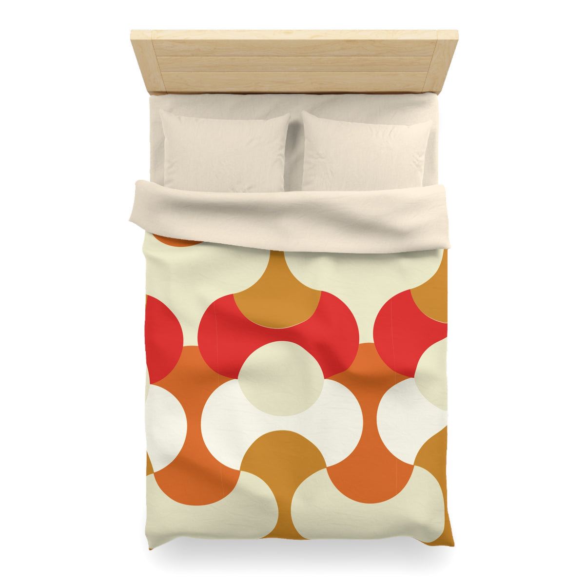 Retro Geometric Pattern Duvet Cover | 70s Style Orange Red Circles