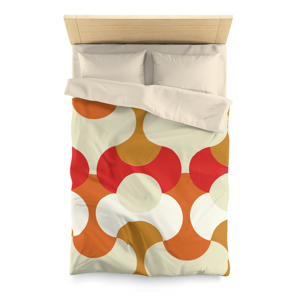 Retro Geometric Pattern Duvet Cover | 70s Style Orange Red Circles