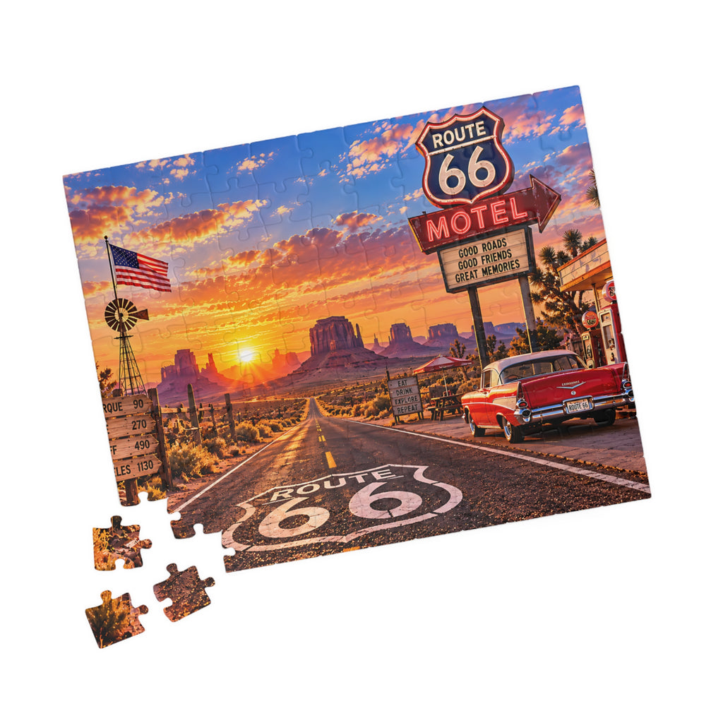 Route 66 Puzzle – Vintage American Road Trip Jigsaw Puzzle (110, 252, 520, 1014-piece)