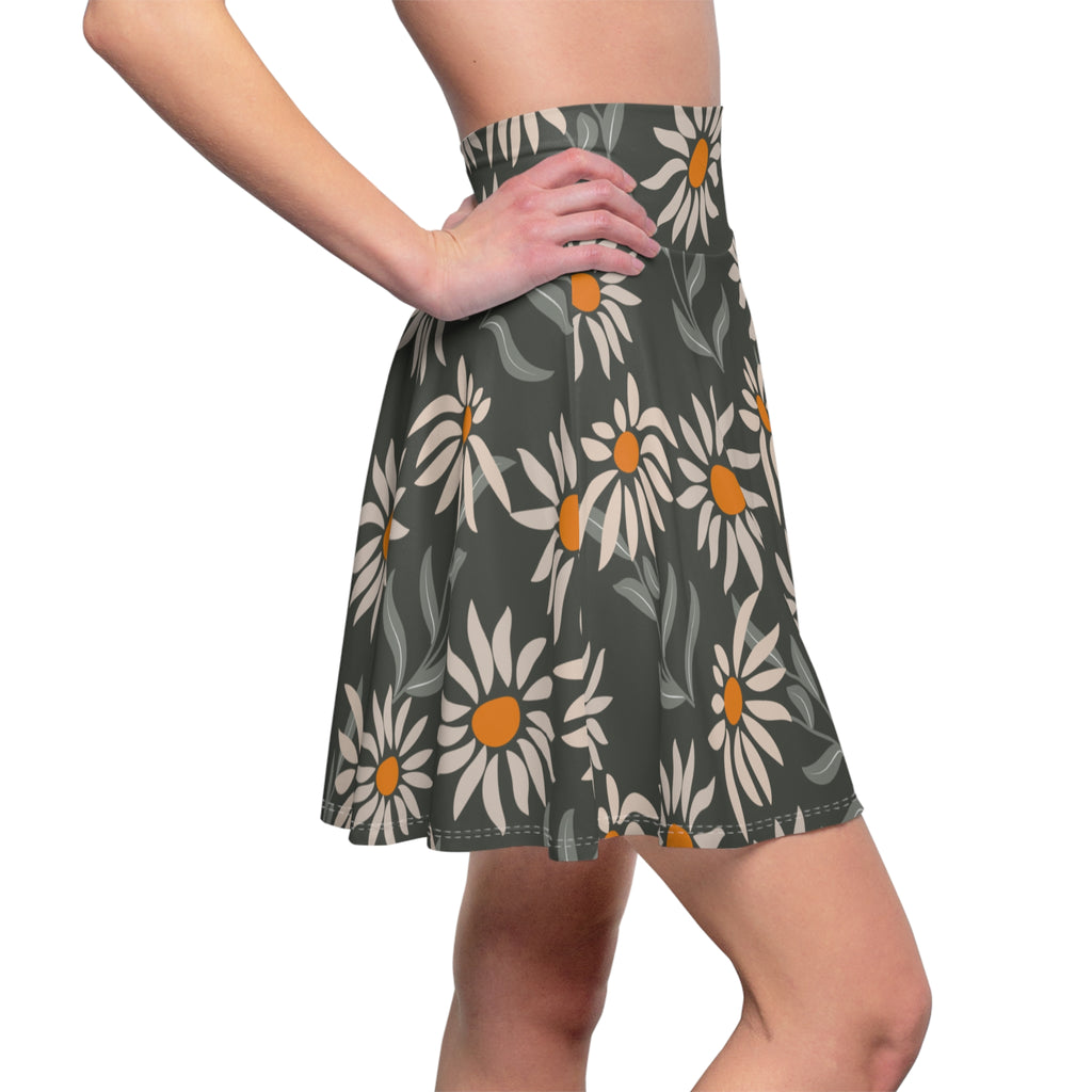 Daisy Floral Skater Skirt – Gray Flower Pattern