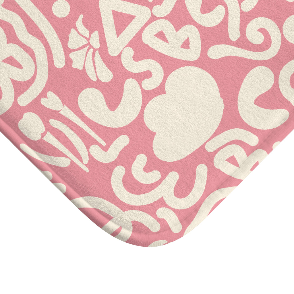 Pink Abstract Floral Bath Mat – Retro Modern Bathroom Decor