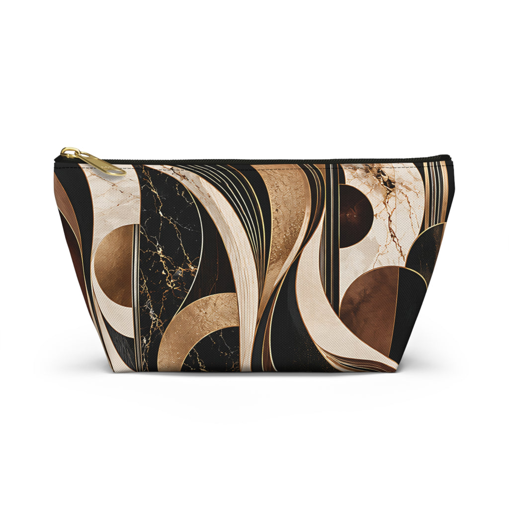 Modern Marble Pouch – Black, Gold & Neutral Abstract Print