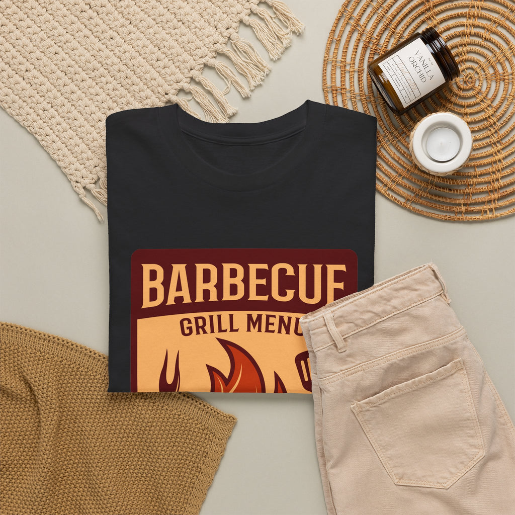 BBQ Grill Menu T-Shirt – Flames & Grilling Utensils Graphic Tee