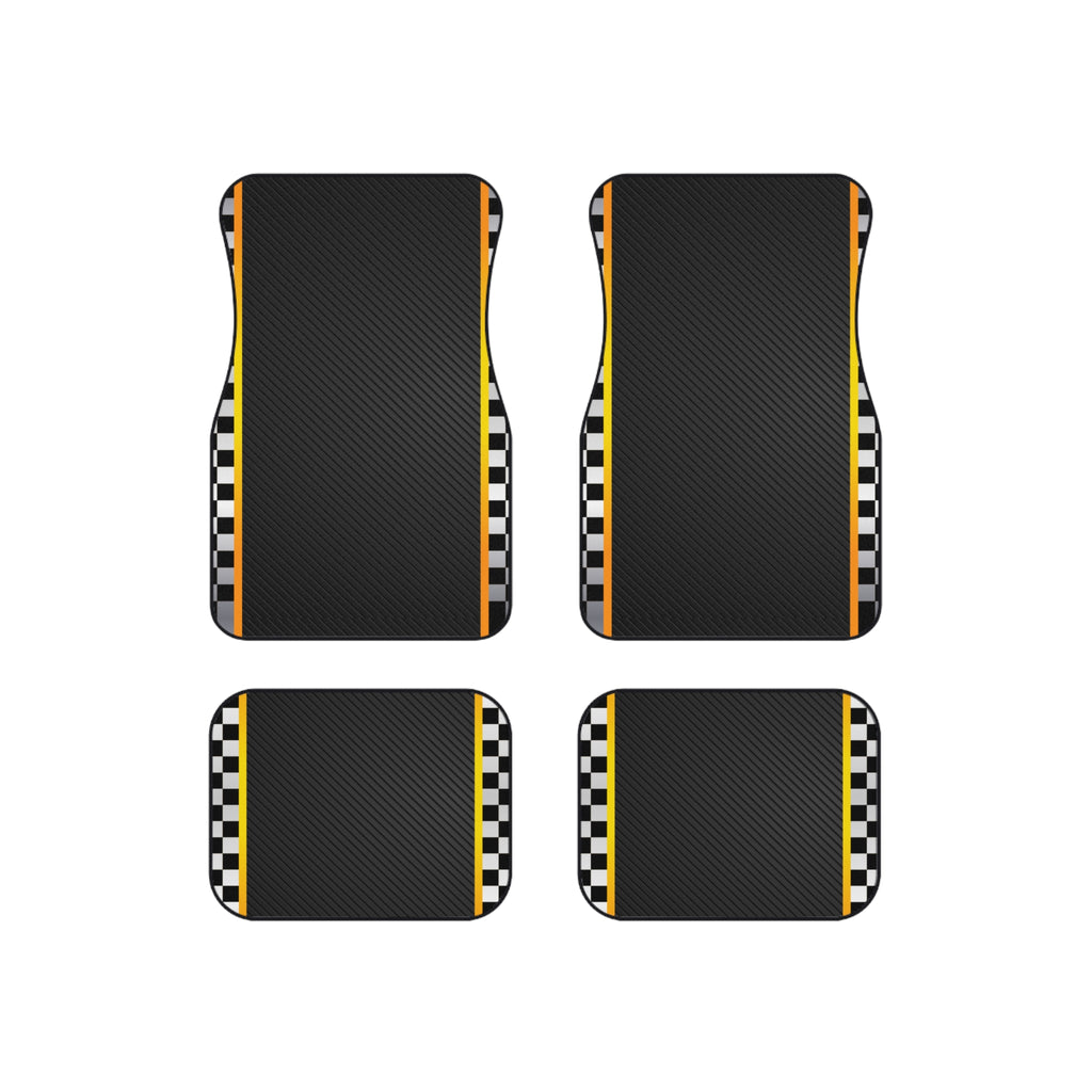 Black Checkered Racing Car Floor Mats – 4-Piece Set