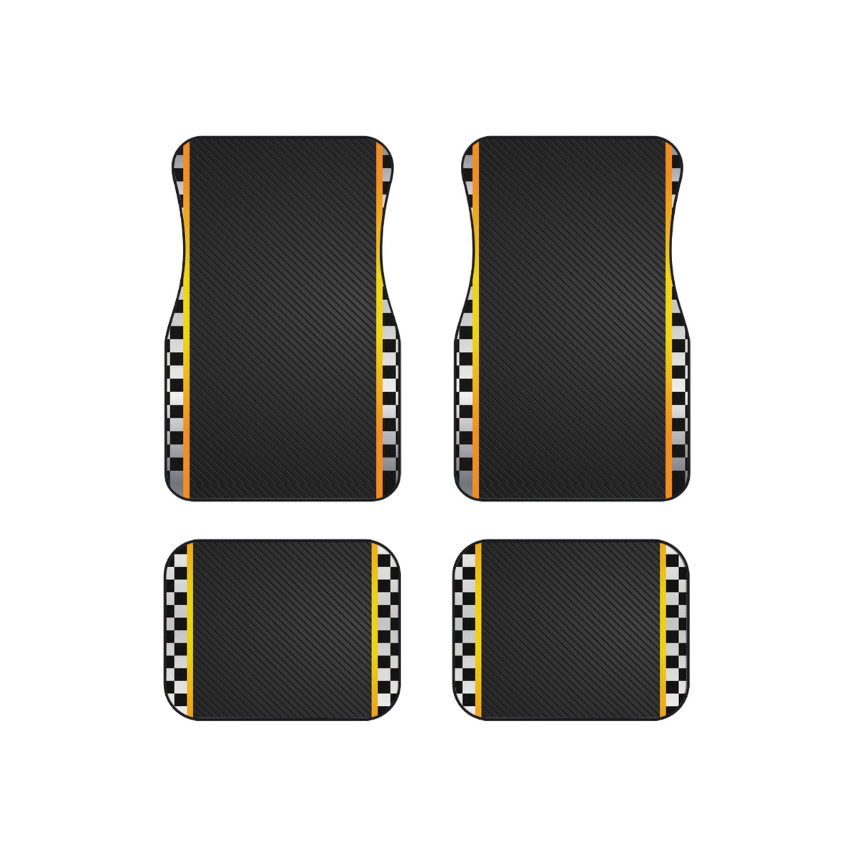 Black Checkered Racing Car Floor Mats – 4-Piece Set