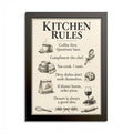 Kitchen Rules Vintage Framed Poster – Black & White Kitchen Wall Art