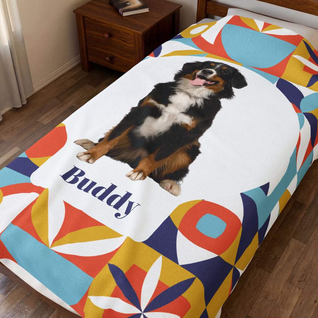 Custom Pet Blanket with Photo  Name  Personalized Dog Blanket  Cat Photo Throw  Sherpa Plush Pet Memorial Gift  PET3