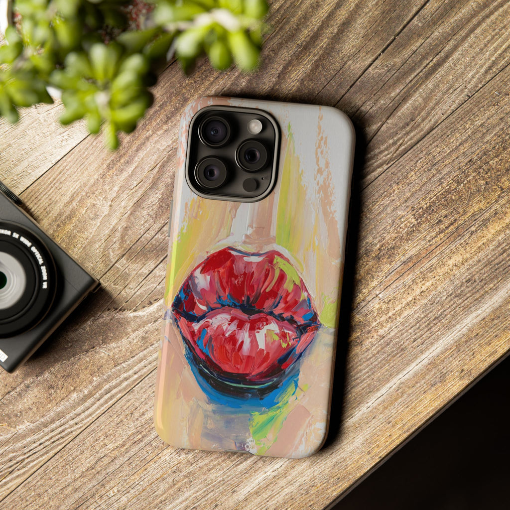 Red Lips Art Phone Case – Abstract Painted Tough Case