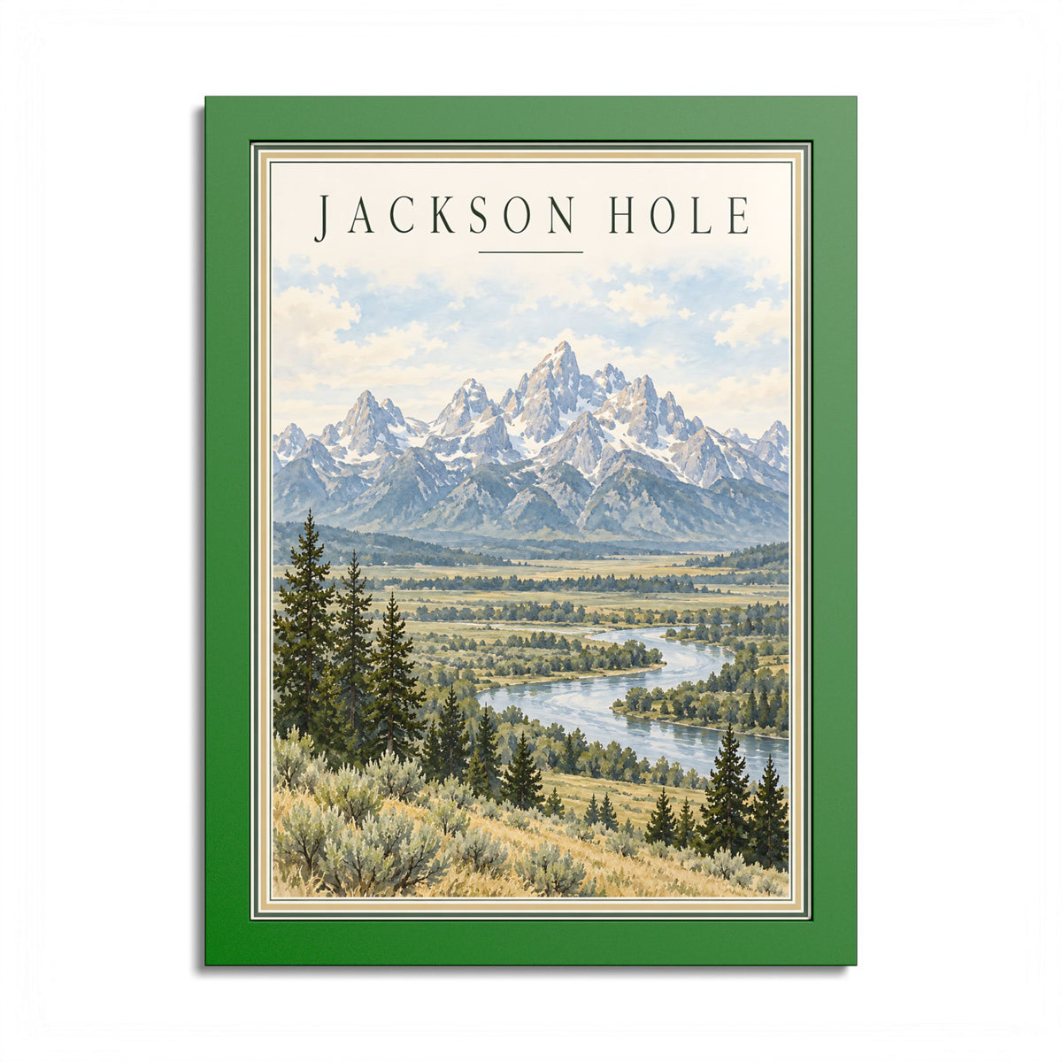 Jackson Hole Wyoming Vintage Framed Poster – Grand Teton Mountain Wall Art