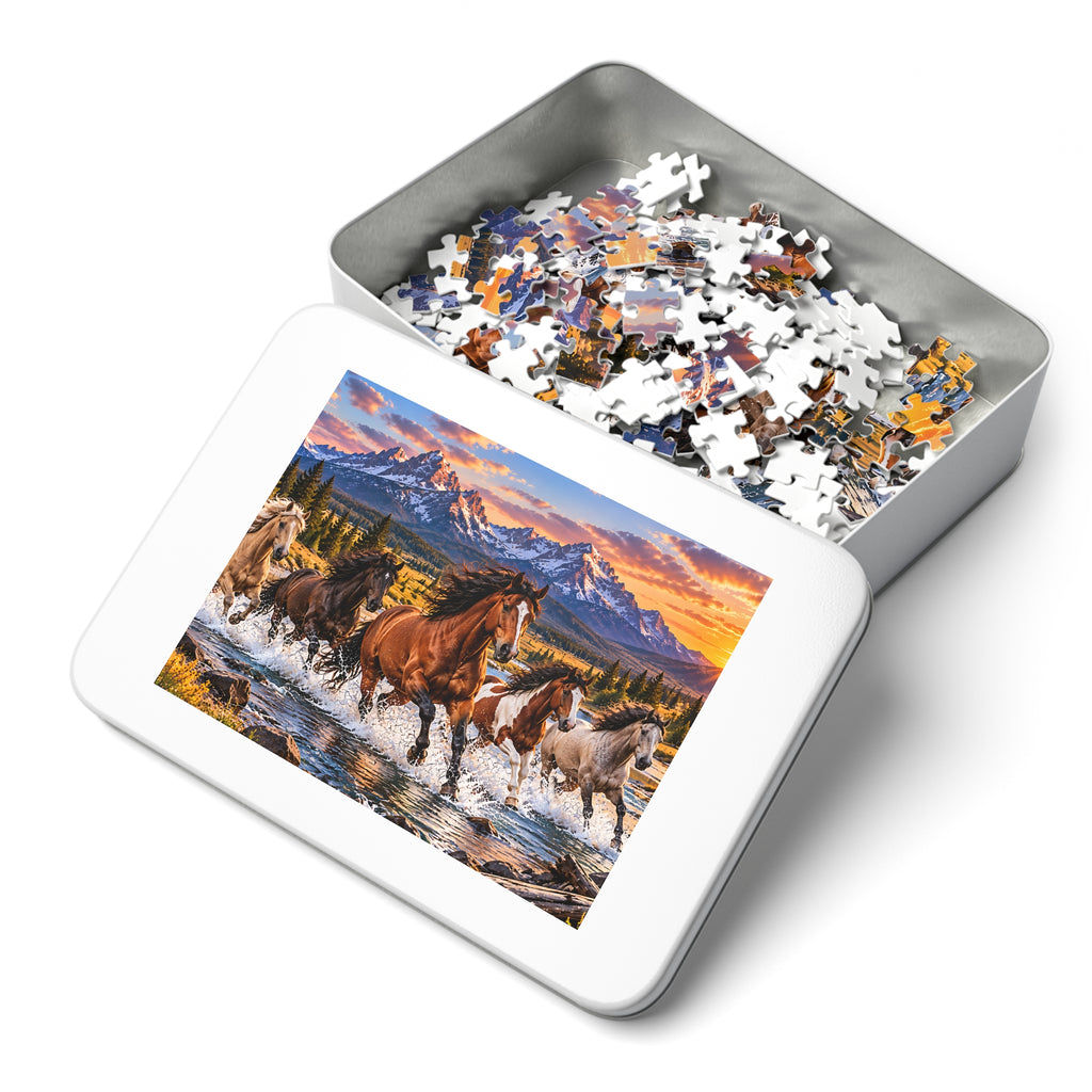 Wild Horses Puzzle – Mountain Landscape & Running Horses
