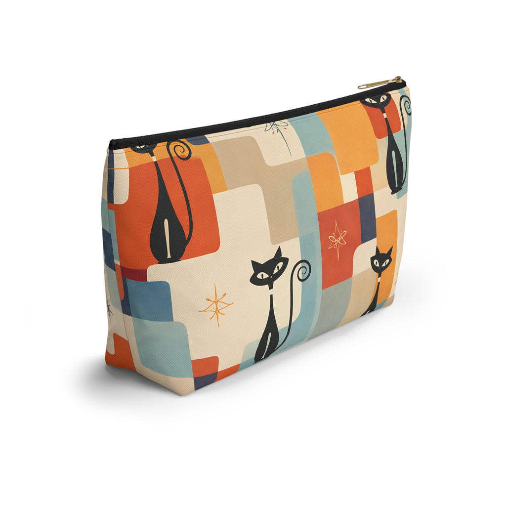 Retro Black Cat Pouch – Mid-Century Modern Print