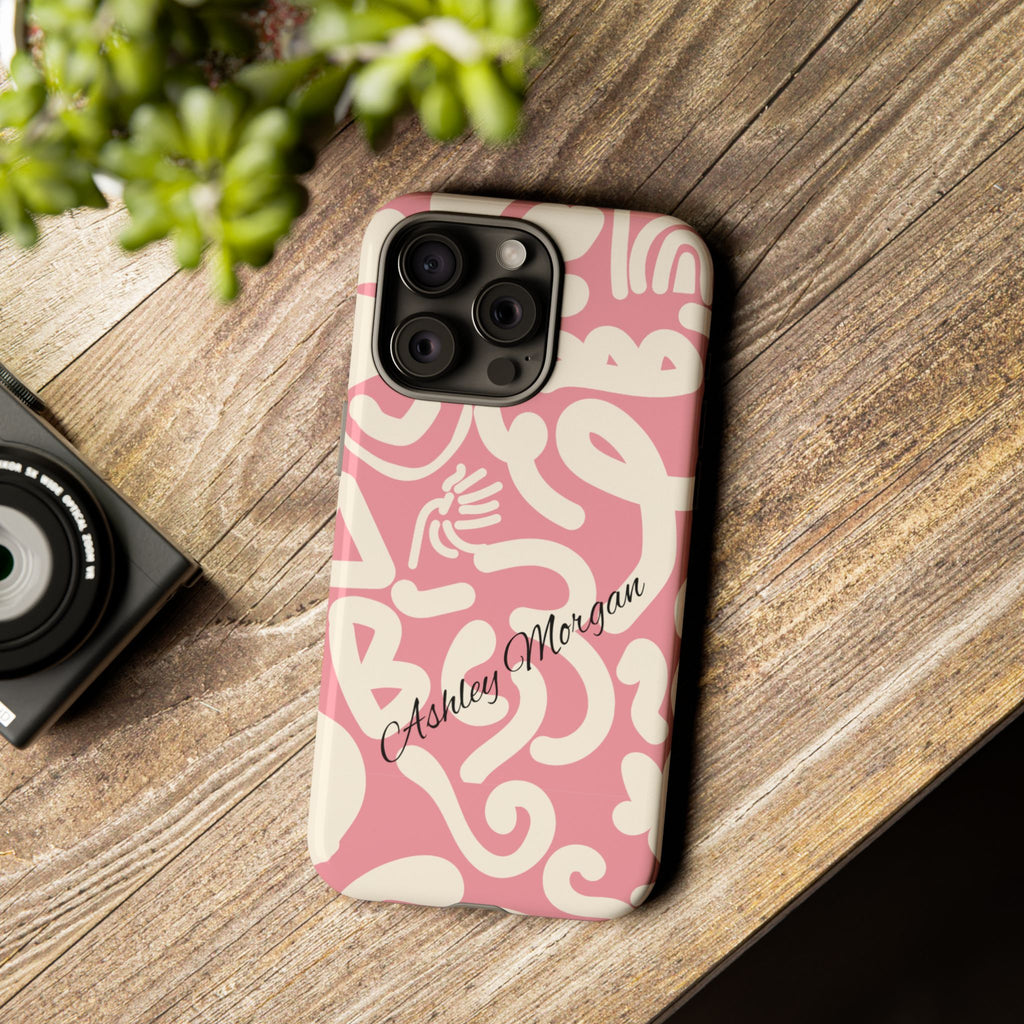 Personalized Pink Abstract Phone Case with Name – Modern Tough Case