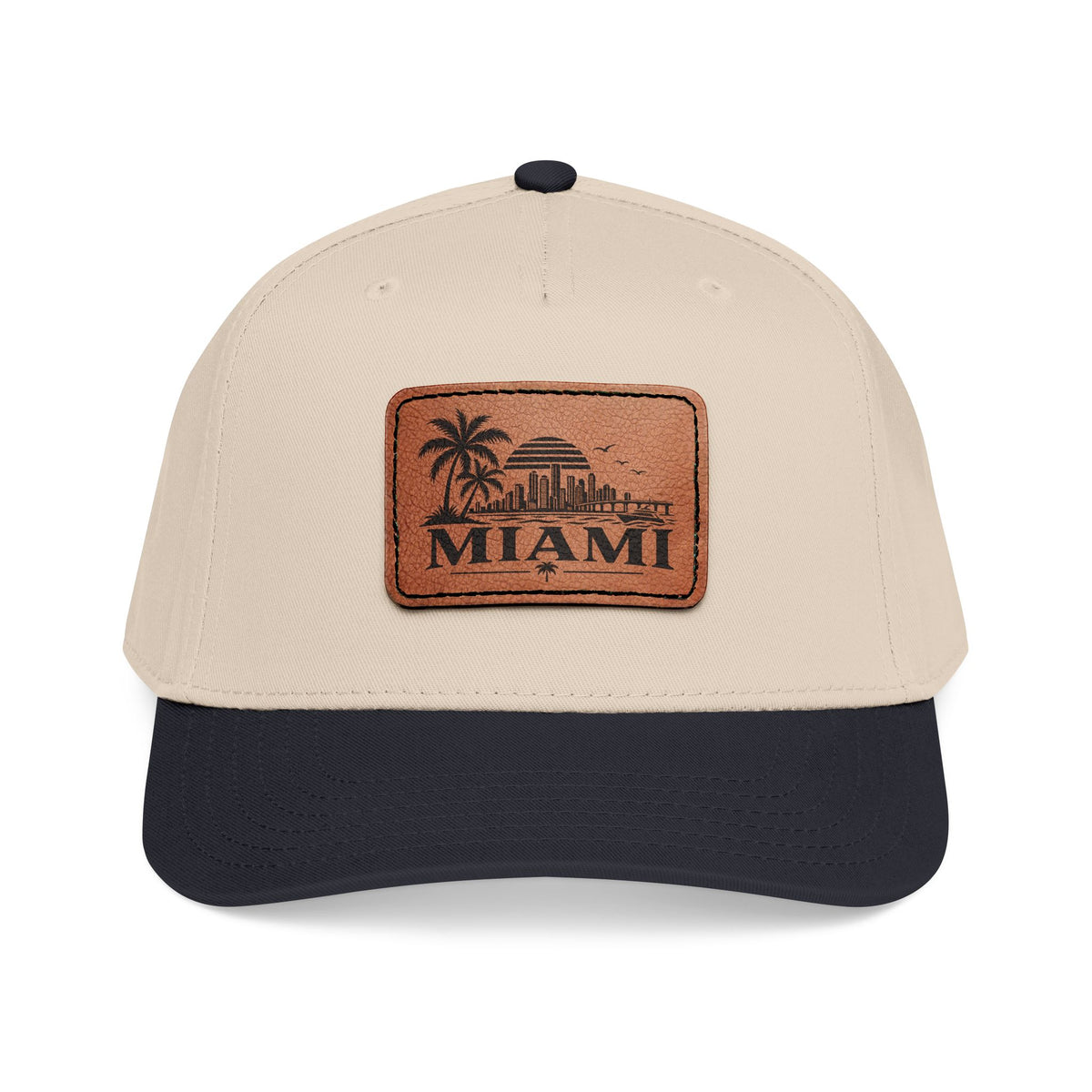 Miami Leather Patch Mid Profile Baseball Cap – Florida Palm Tree Hat