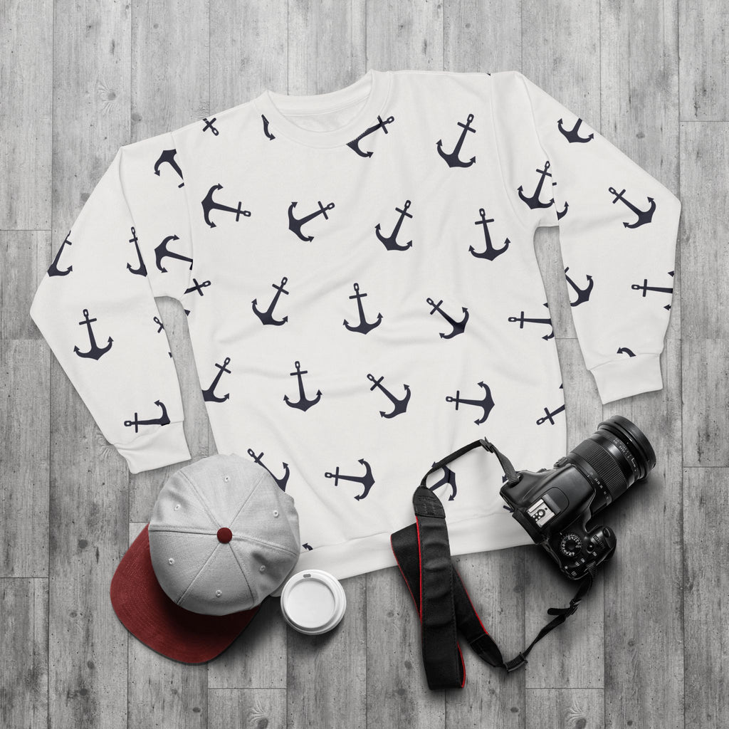 Nautical Anchor Unisex Sweatshirt – Navy & White Coastal Print