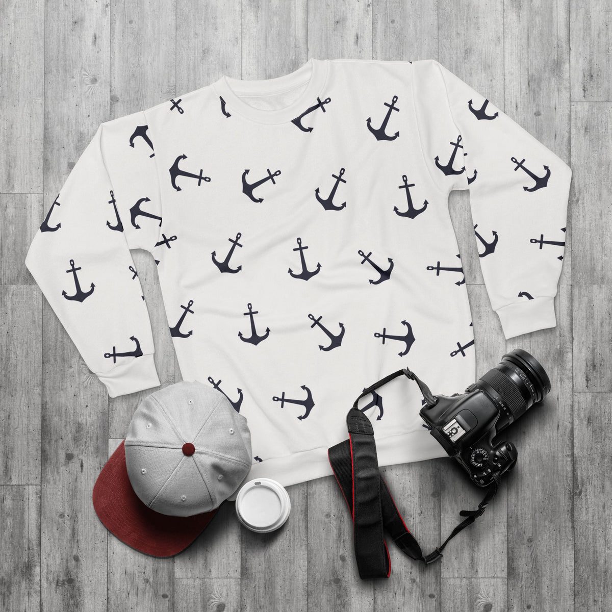 Nautical Anchor Unisex Sweatshirt – Navy & White Coastal Print