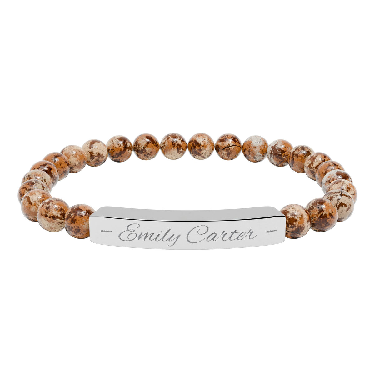Personalized Natural Stone Bracelet – Custom Name Engraving