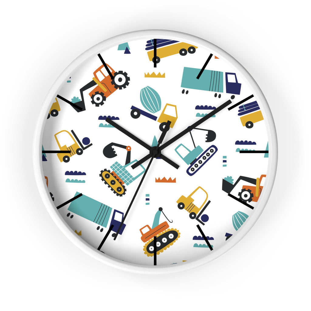 Construction Vehicles Wall Clock | Kids Diggers Excavator Pattern