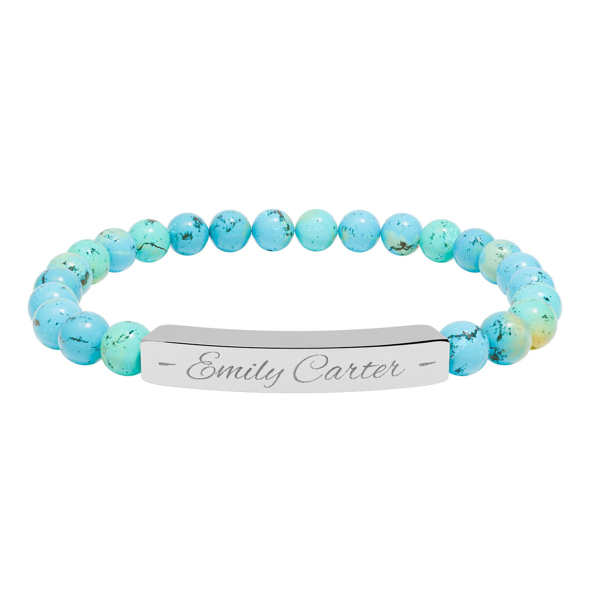 Personalized Natural Stone Bracelet – Custom Name Engraving