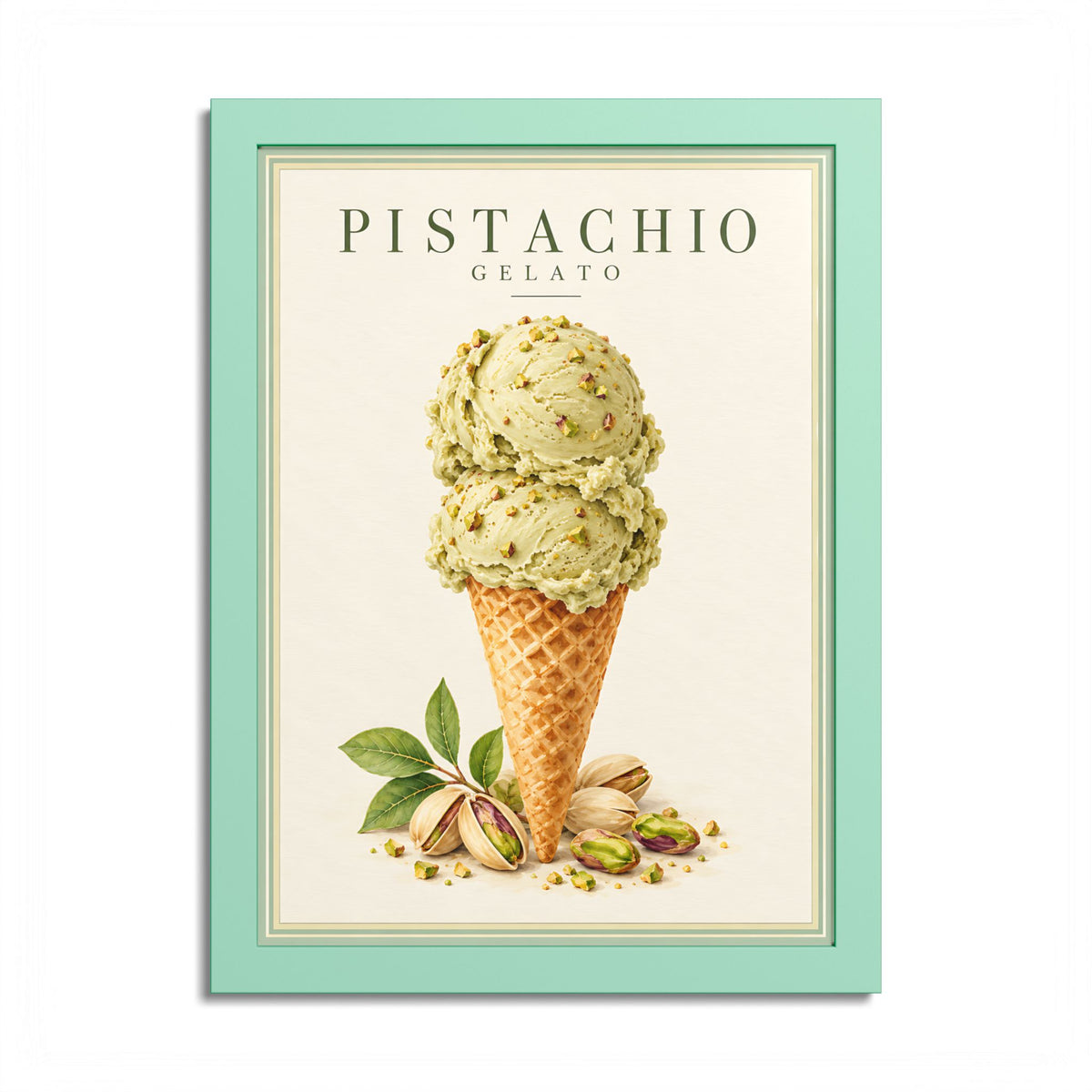Pistachio Gelato Framed Poster – Vintage Italian Ice Cream Wall Art