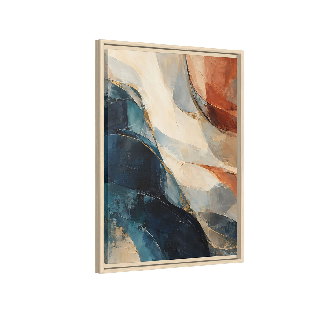 Abstract Blue & Terracotta Framed Canvas – Modern Wall Art
