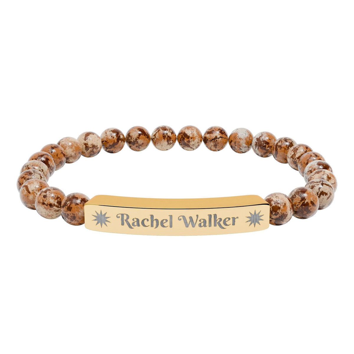 Personalized Natural Stone Bracelet – Custom Name & Sun