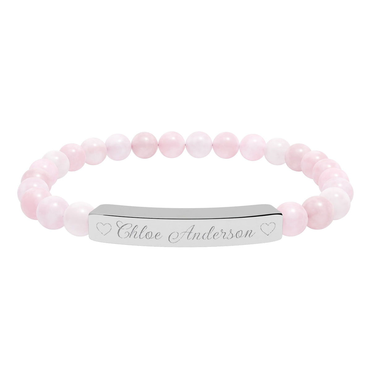 Personalized Natural Stone Bracelet – Custom Name & Hearts